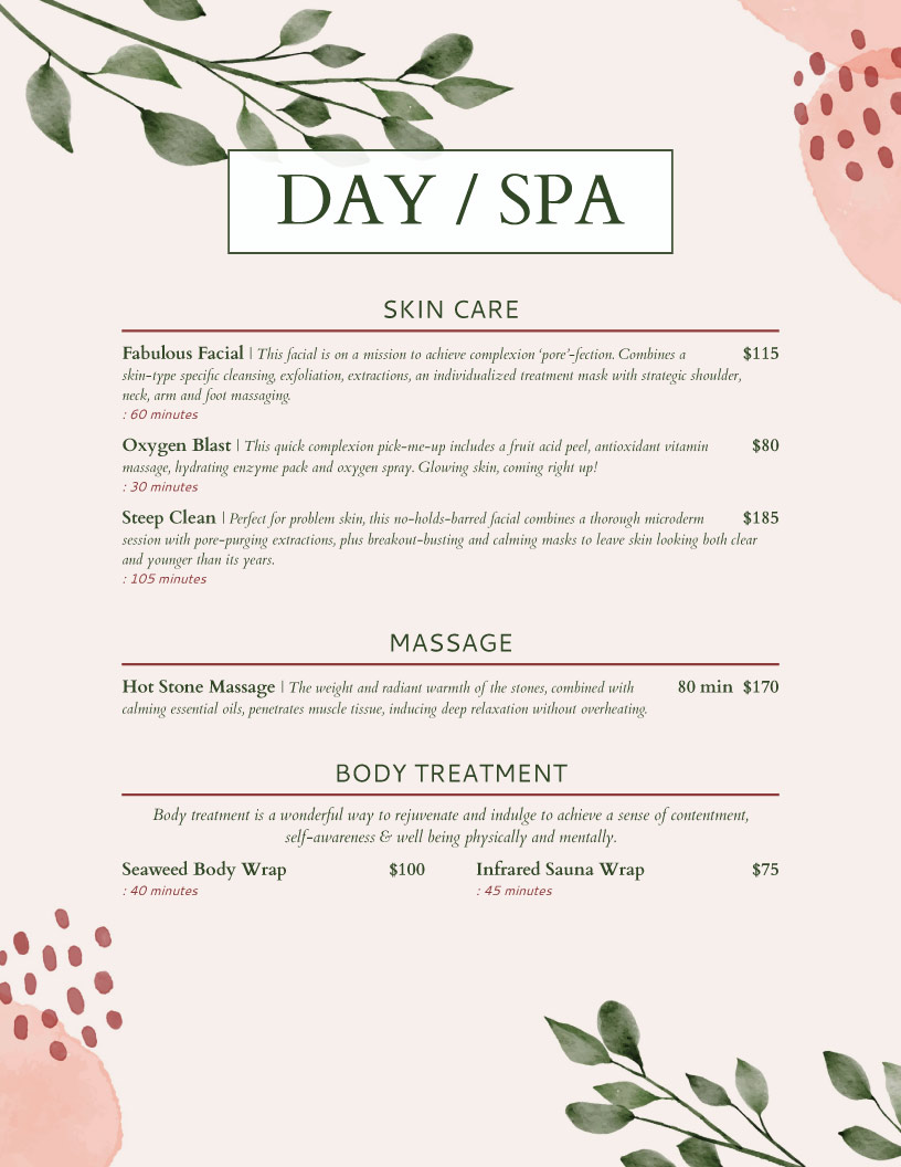 menu template