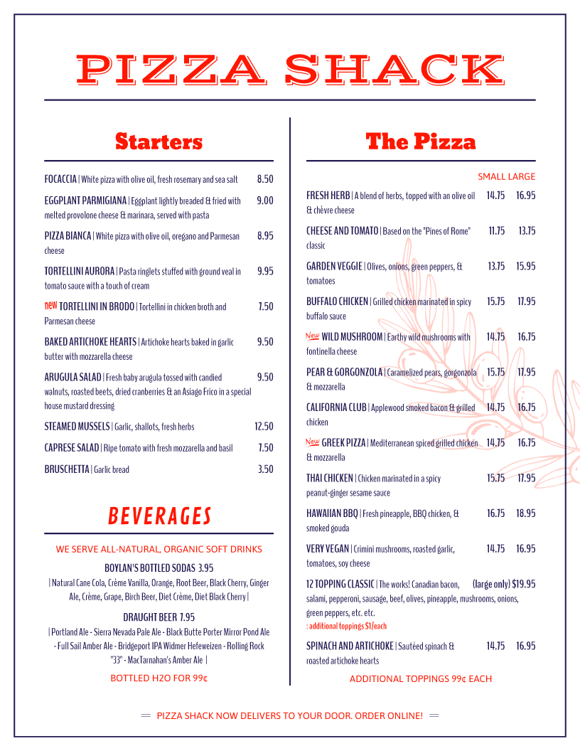 menu template