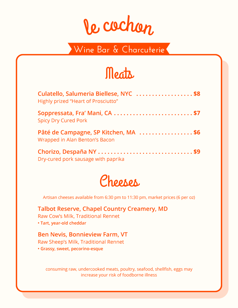 menu template